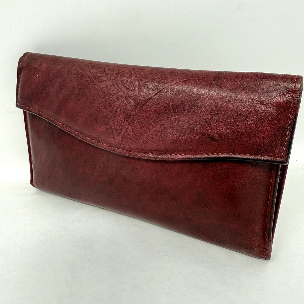 Vintage Rolfs Burgundy Leather Card Slot Wallet Coin purse Checkbook Clasp Lock